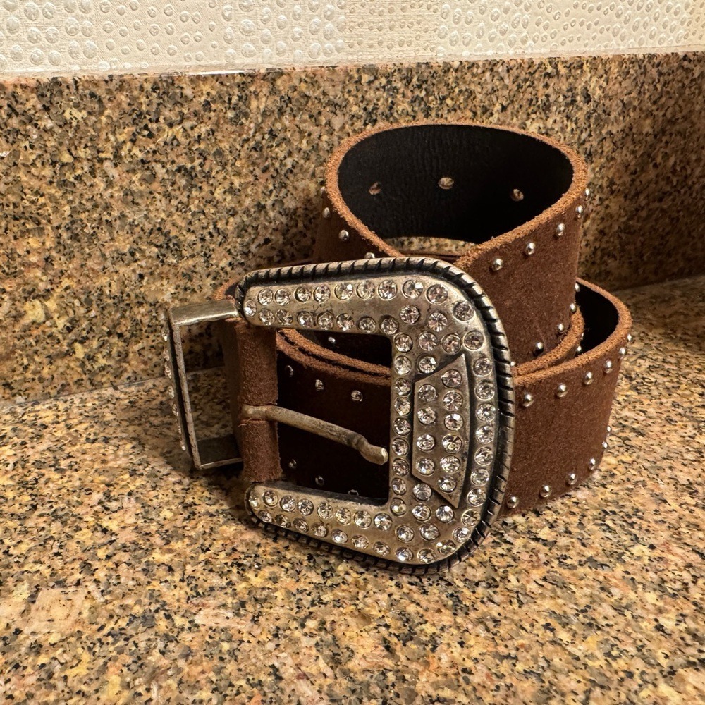 Sangiorgio  Brown Belt with Rhinestone Buckle‎